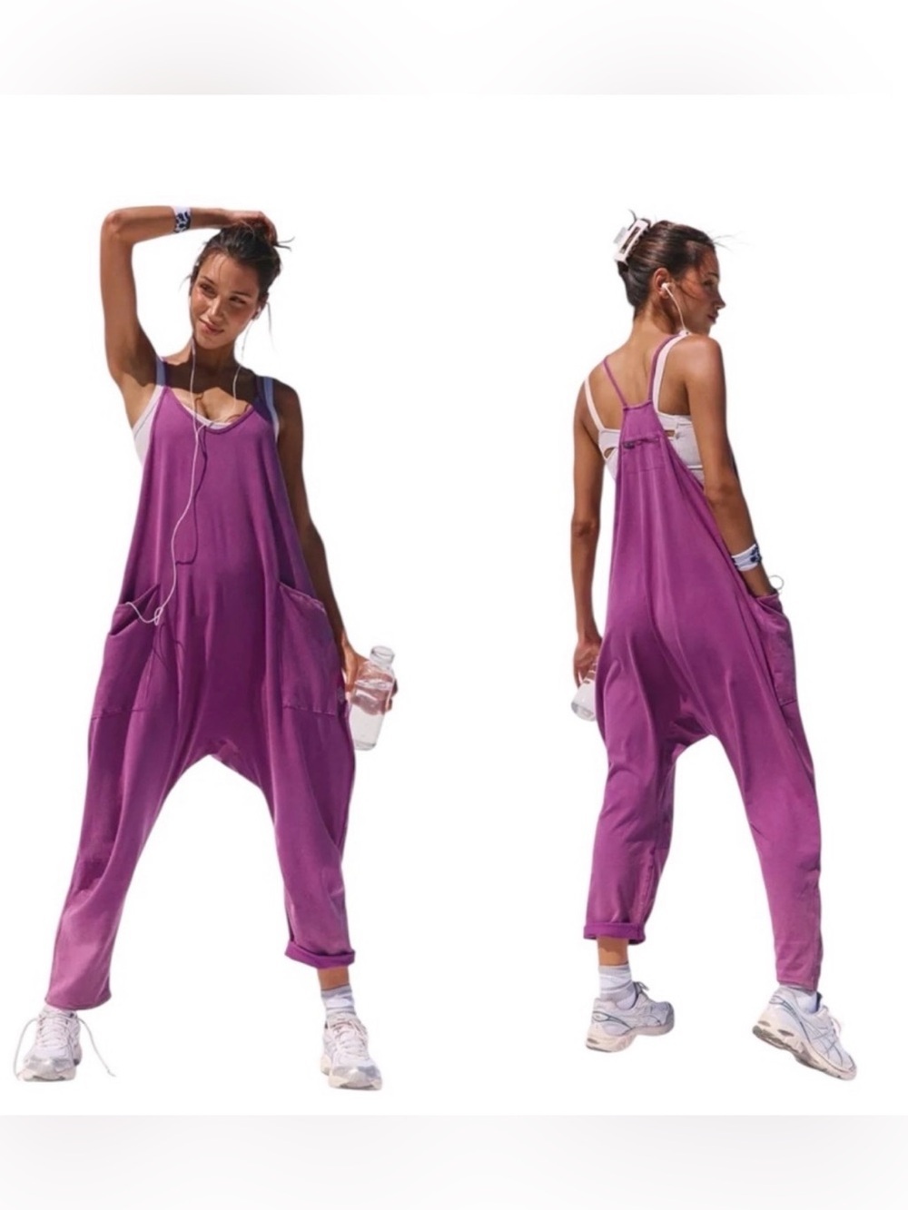 FREE PEOPLE MULBERRY JUMPSUIT  L Relaxed Harem-Style Jumpsuit with Pockets NWT